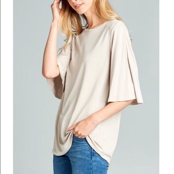 Ivory Boat Neck Elbow Length Bell Sleeve Top - Picture 2 of 8